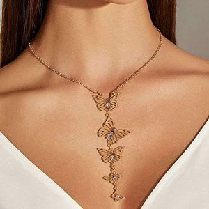 Double Layer Butterfly Pendent Necklace for Girls Dainty Layered Choker Necklace